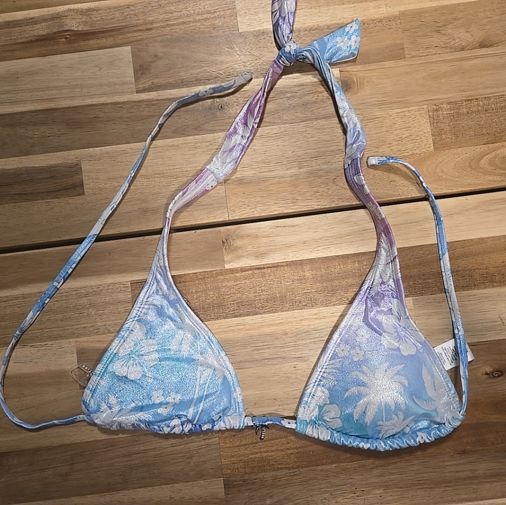 Celebrity PINK Tropical Holo HALTER Swim Top Med